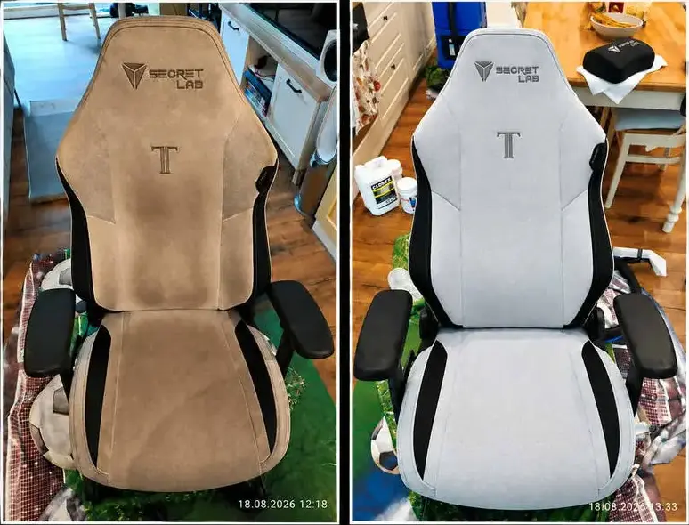 Fotel gamingowy przed i po czyszczeniu