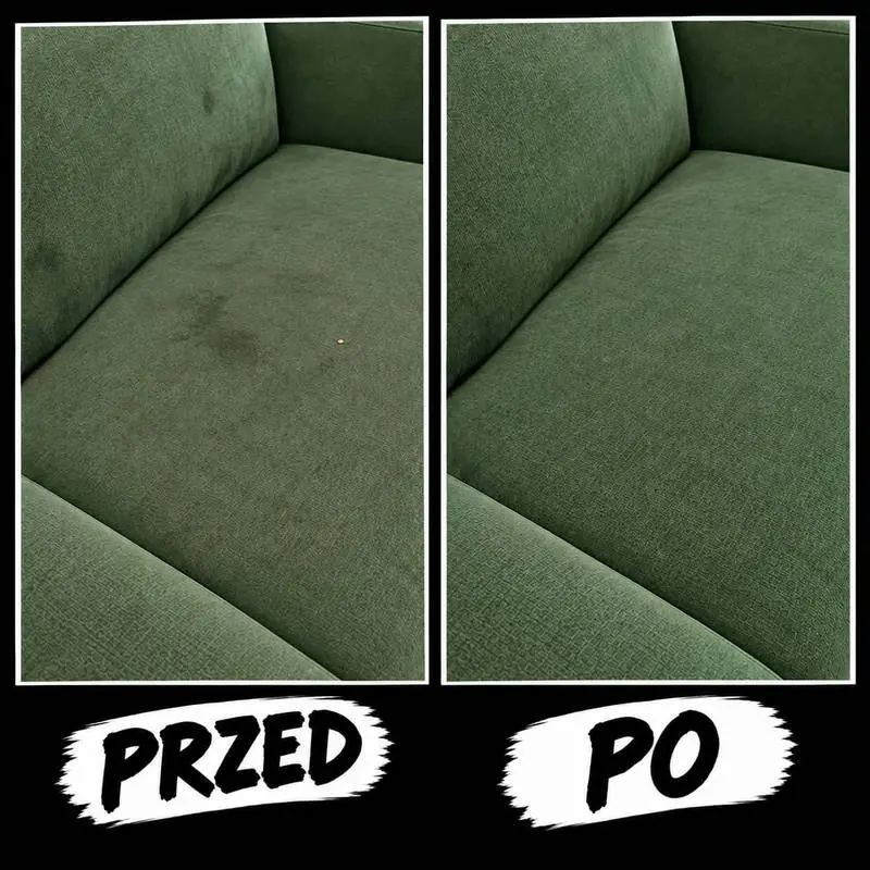 Szara kanapa przed i po praniu tapicerki