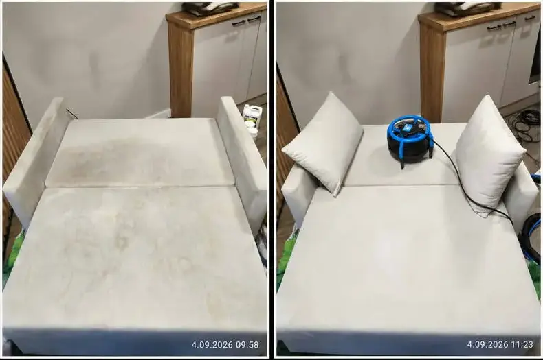 Jasna sofa przed i po czyszczeniu